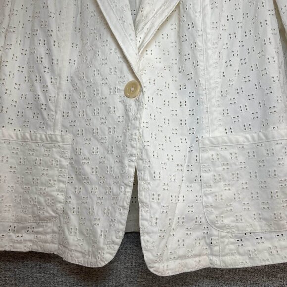 Talbots Blazer Jacket Women Size 10 White Stretch Embroidered Eyelet One Button - Picture 11 of 15